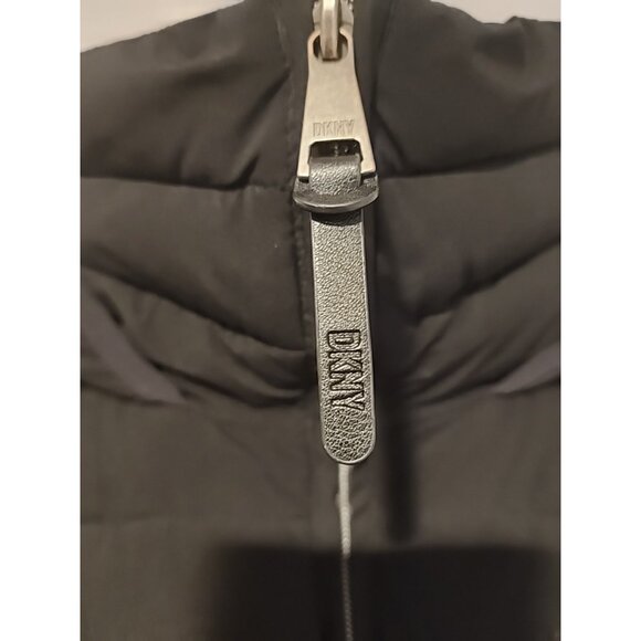 DKNY size SMALL Bib Front Puffer winter Jacket Womens Black coat with hood - Picture 8 of 12